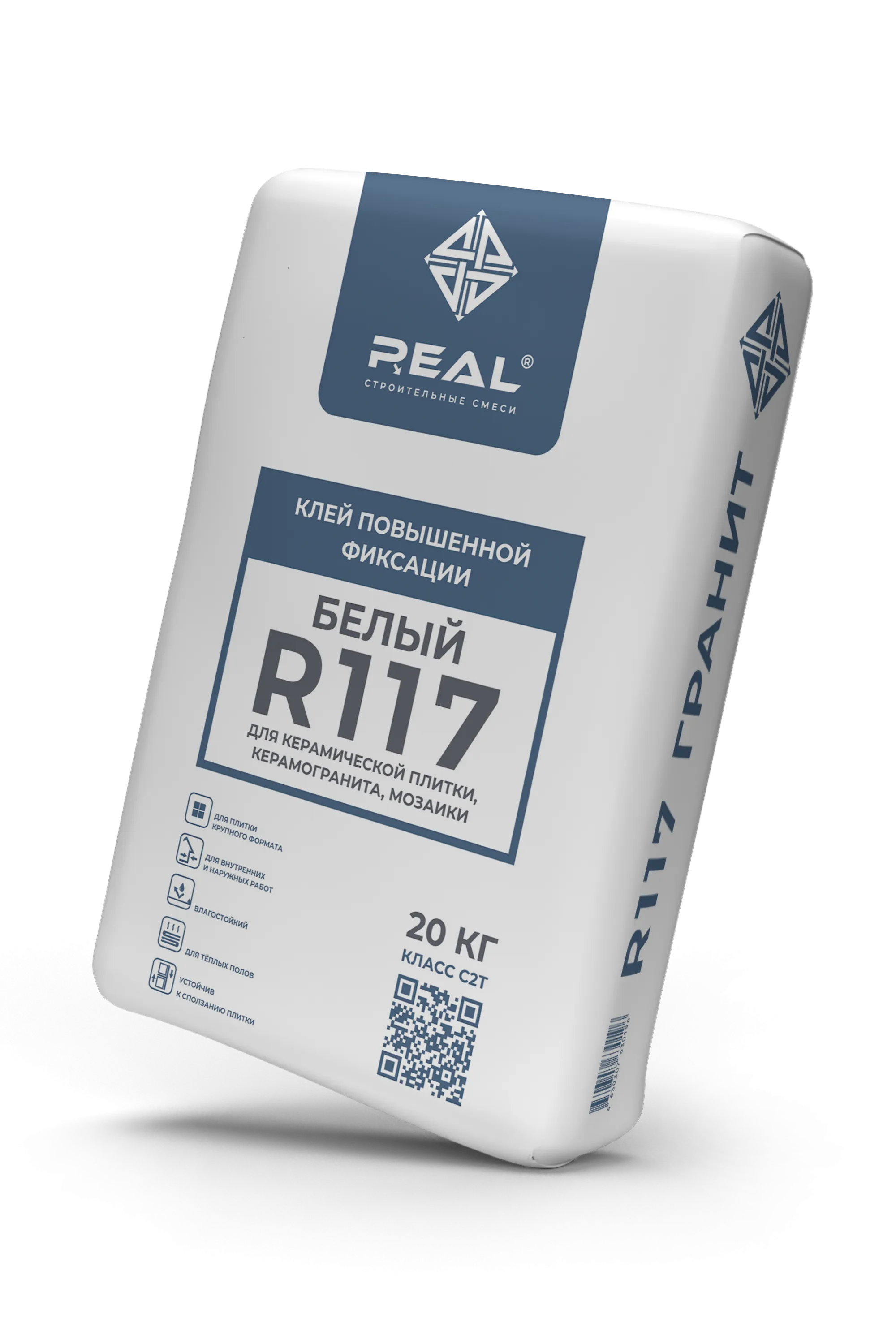 Реал R117 20 кг клей для керамогранита, керамической плитки, мозаики и терракоты GRANIT (на основе белого цемента)